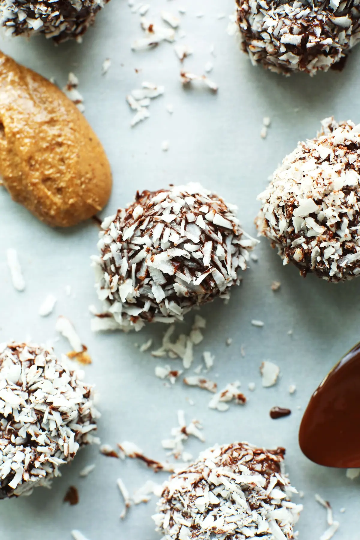 5-Ingredient Almond Butter Dark Chocolate Snowballs