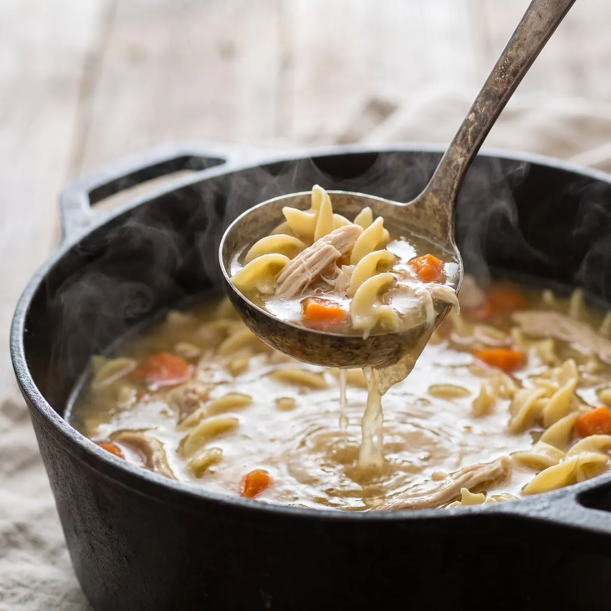 A close-up detail of Classic Chicken Noodle Soup